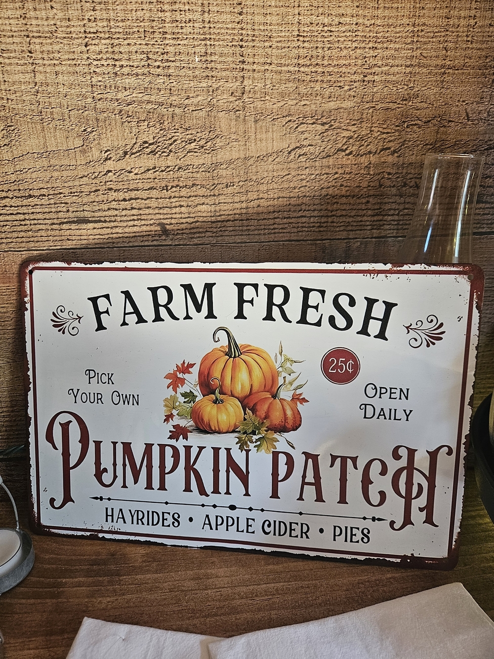 Farm Fresh Pumpkin Patch Metal Wall Sign - Rustic Orange White